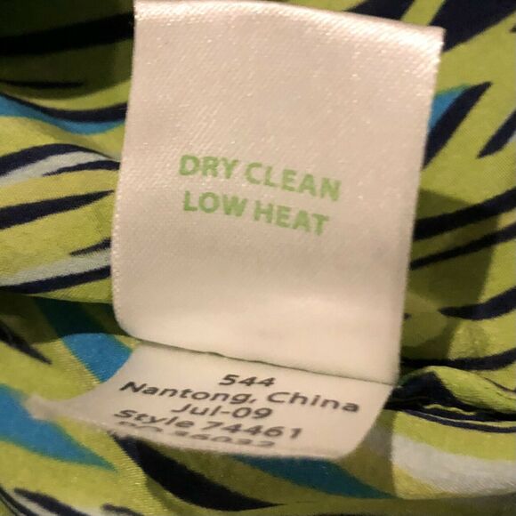 Lilly Pulitzer Silk Sleeveless Top 0 Green Blue Ruffle Button Front - Picture 9 of 11